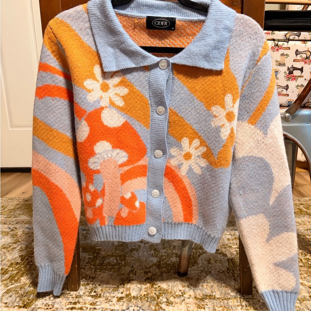 Cider Women's Vibrant Cardigan - Blue, Orange, Cream